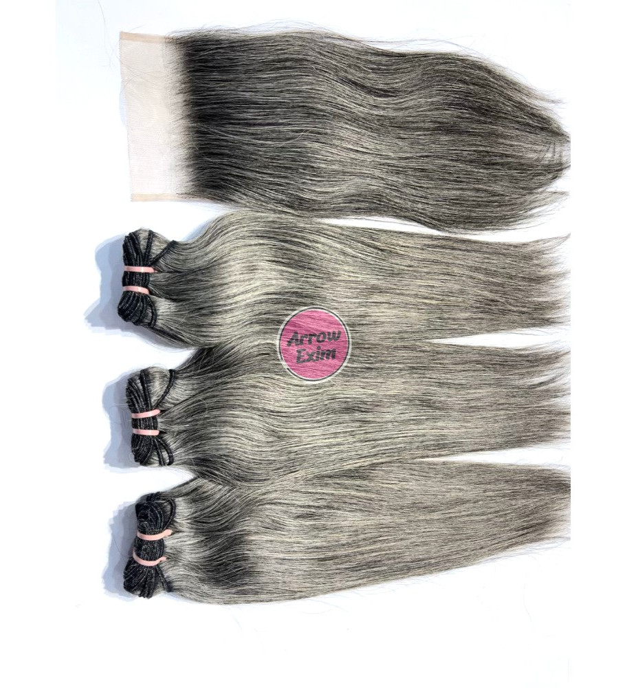 Grey Human Hair Bundles with Closure