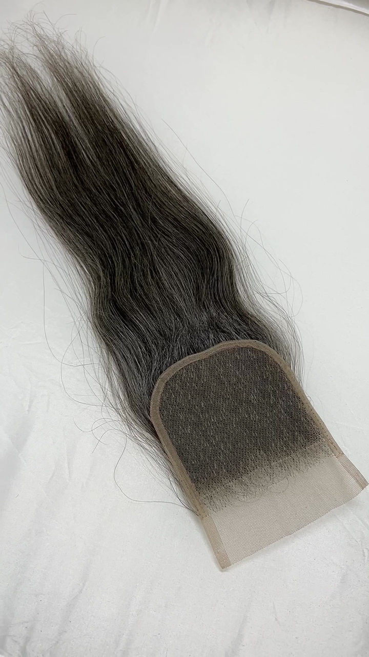 Natural Straight Grey Swiss Lace Human Hair Closure
