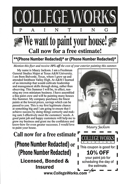 Retro intern flyer for College Works Painting in San Antonio, Texas, by GoodShiz