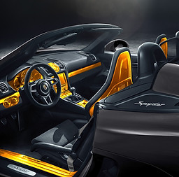 Interior of a car with highlighted areas showing where paint protection film can be applied