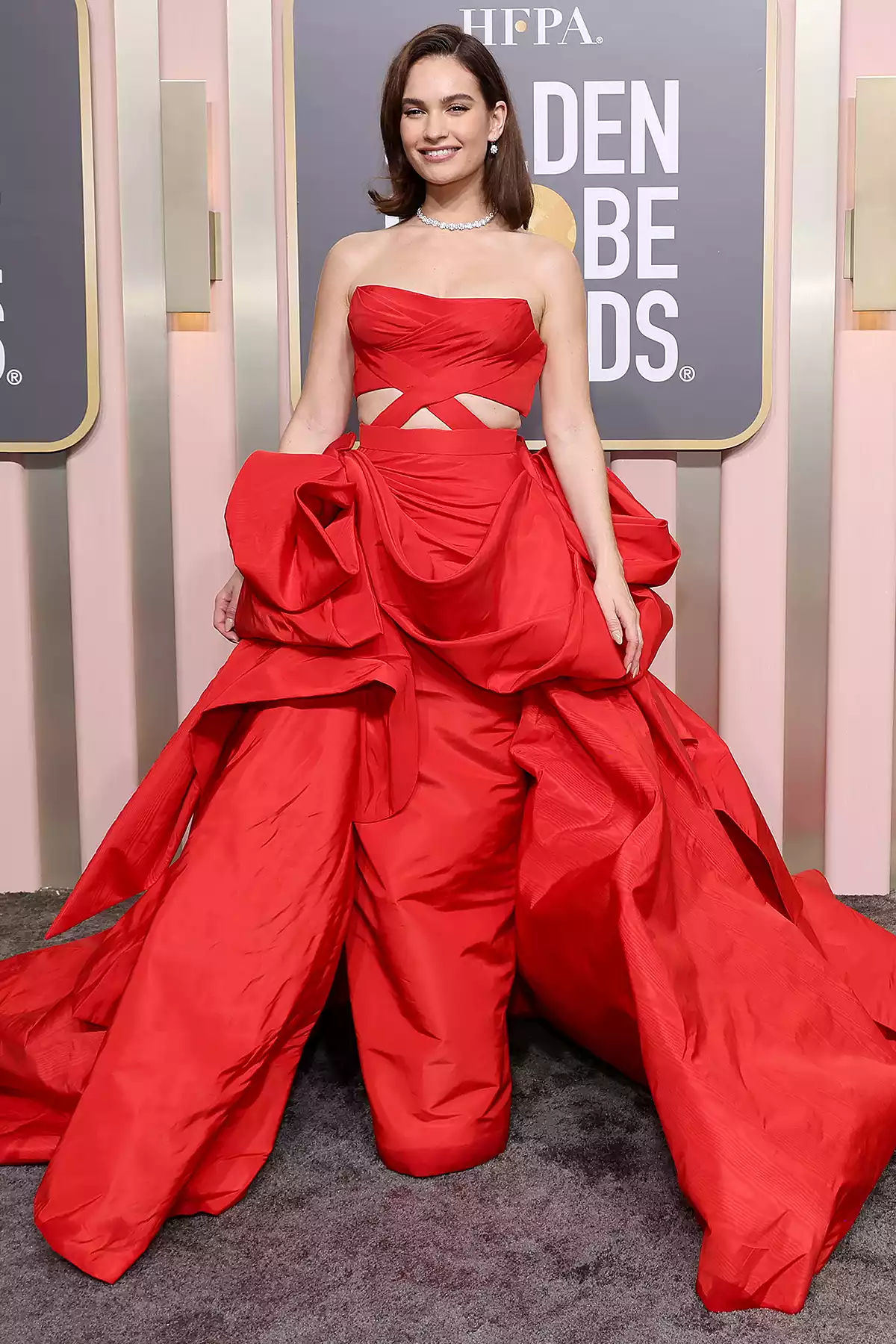 LILY JAMES IN VERSACE