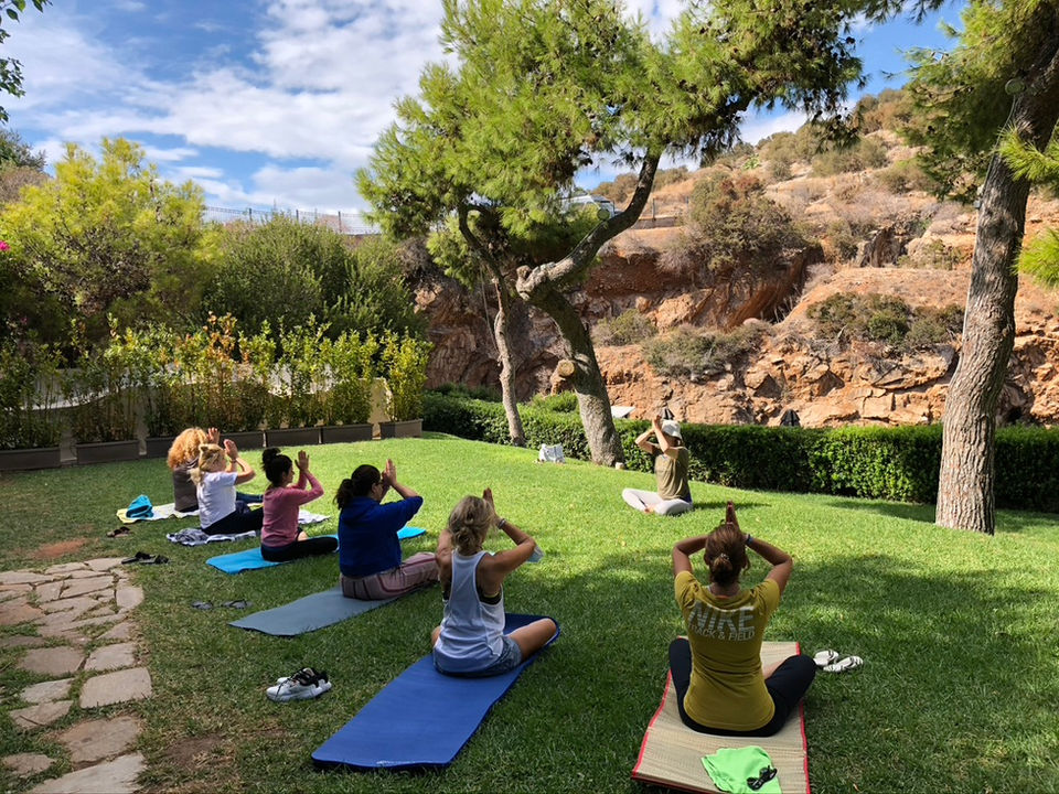 Meditating on a yoga retreat on the Athens Riviera. 