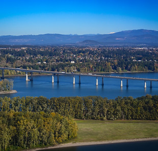 Interstate Highway bridge crossing over Columbia River. Beautiful view of Oregon, Washing