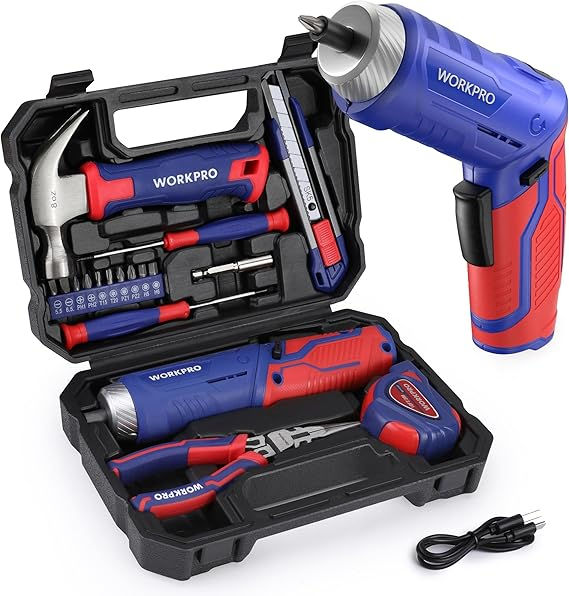 Set 18 di Attrezzi Blu con Cacciavite a Batteria da 3,7V