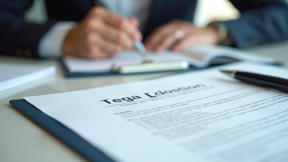 Close-up view of legal paperwork and a pen on a desk