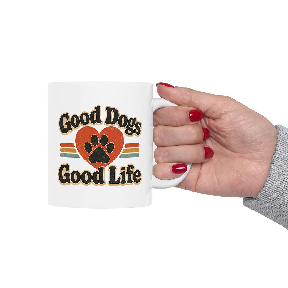 Thumbnail: Good Dogs Good Life Ceramic Mug — Retro Heart Dog Lover Coffee Cup (11oz, 15oz)