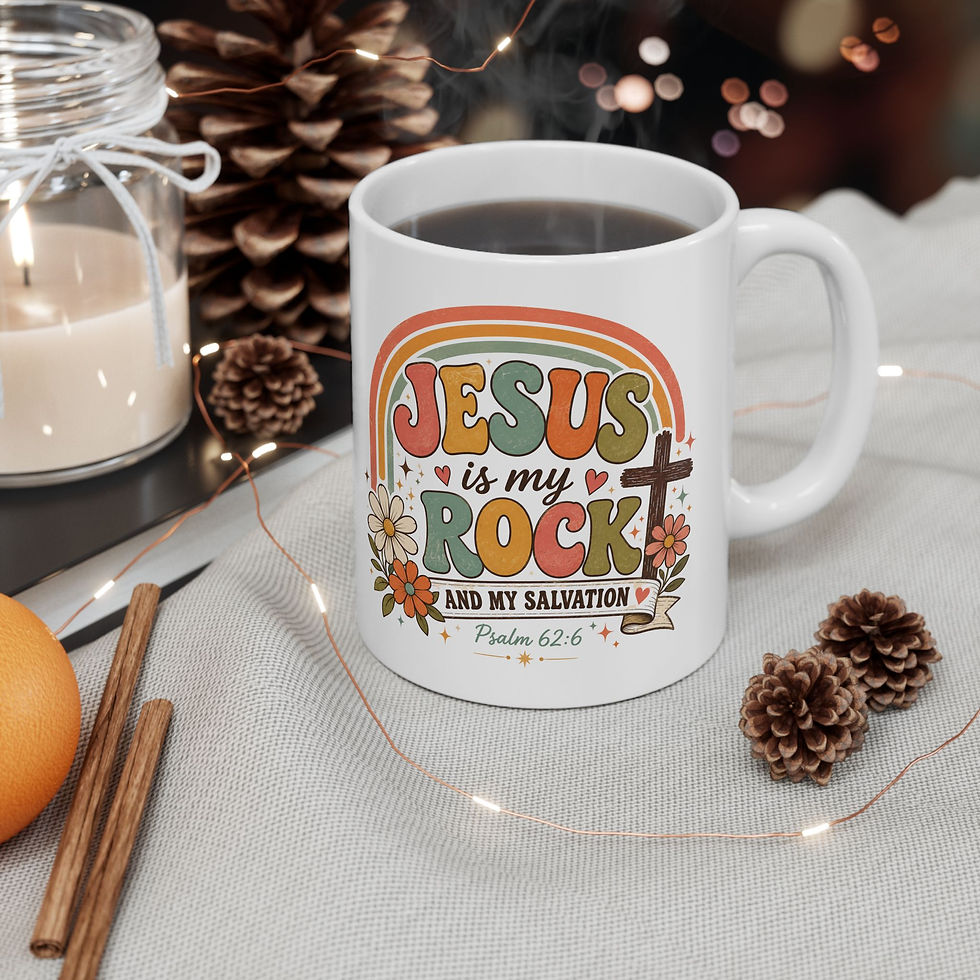 Thumbnail: Jesus Is My Rock Ceramic Mug — Retro Rainbow Faith Coffee Cup (11oz, 15oz)