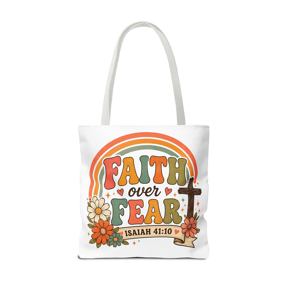 Thumbnail: Faith Over Fear Tote Bag – Isaiah 41:10 Christian Canvas Tote