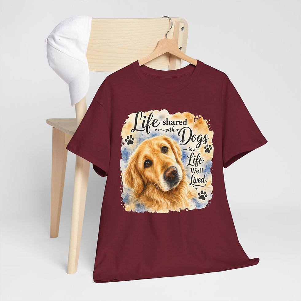 Thumbnail: Golden Retriever Tee - "Life Shared with Dogs is a Life Well Lived" T-Shirt