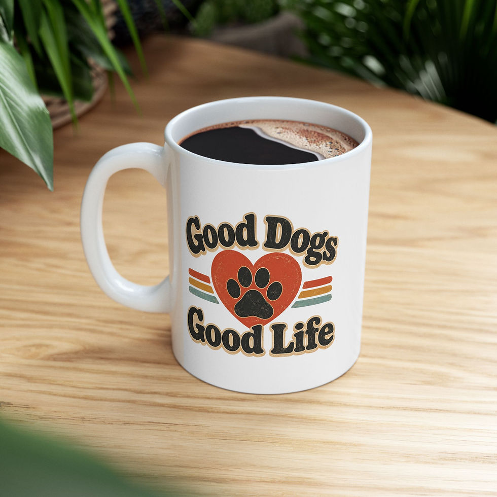 Thumbnail: Good Dogs Good Life Ceramic Mug — Retro Heart Dog Lover Coffee Cup (11oz, 15oz)
