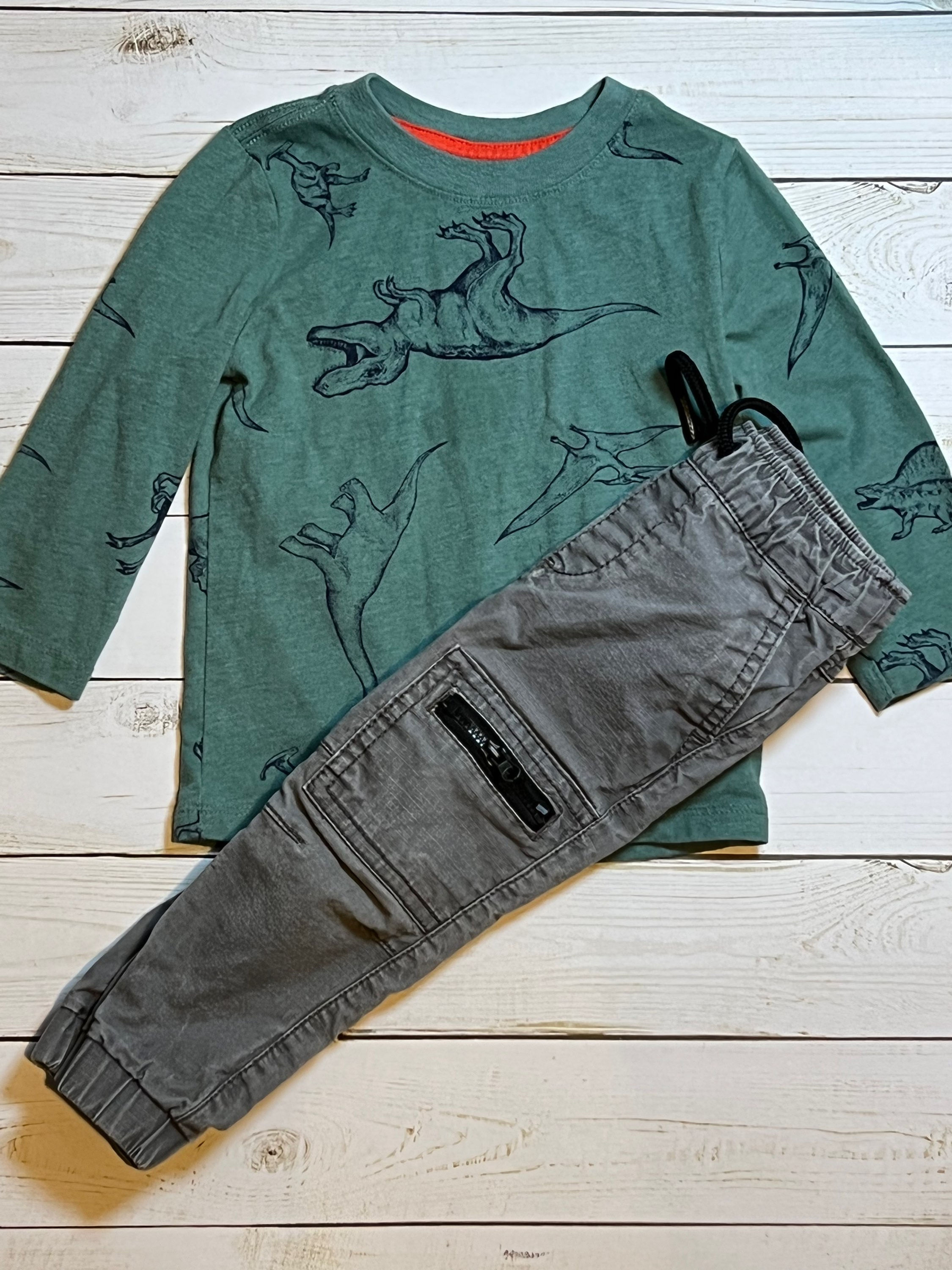 Dino shirt and grey cargos 18M