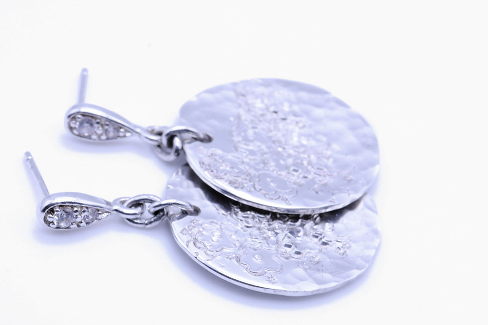 Thumbnail: Sterling Silver Round Disc with flower print, stone set stud