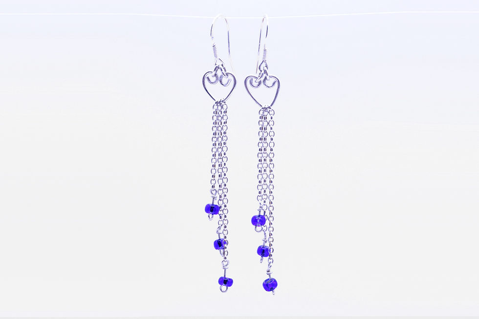 Thumbnail: Sterling Silver -Heart shaped dangle earrings