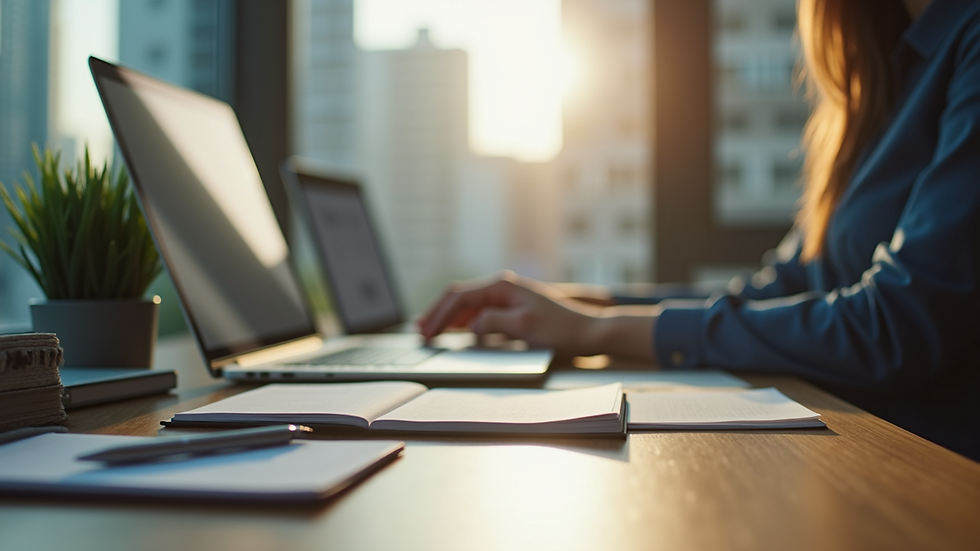 Eye-level view of a tidy office desk