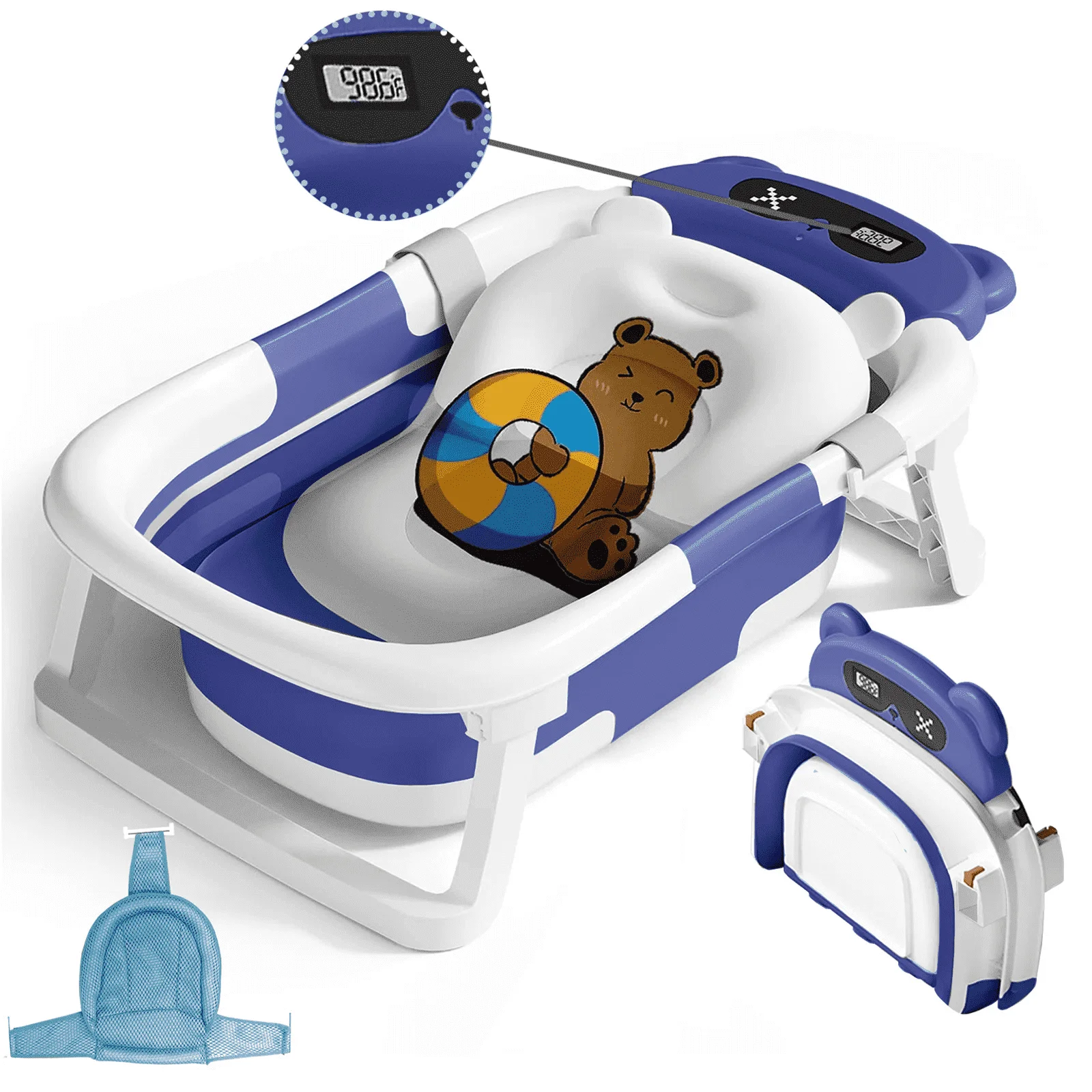 Collapsible Baby Bathtub, Plastic Baby Bath Tub with Soft Cushion & Thermometer(