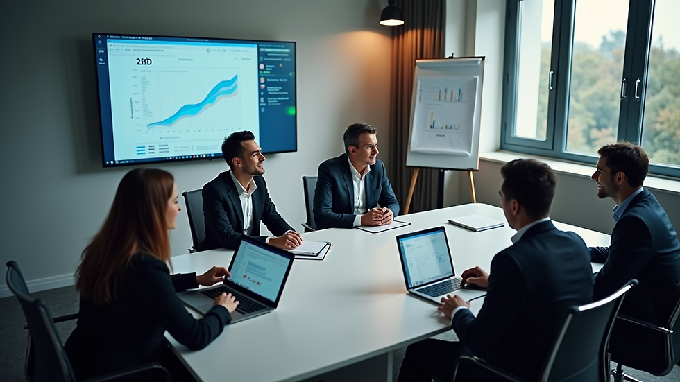 High angle view of a conference room with industry professionals discussing IT budgets