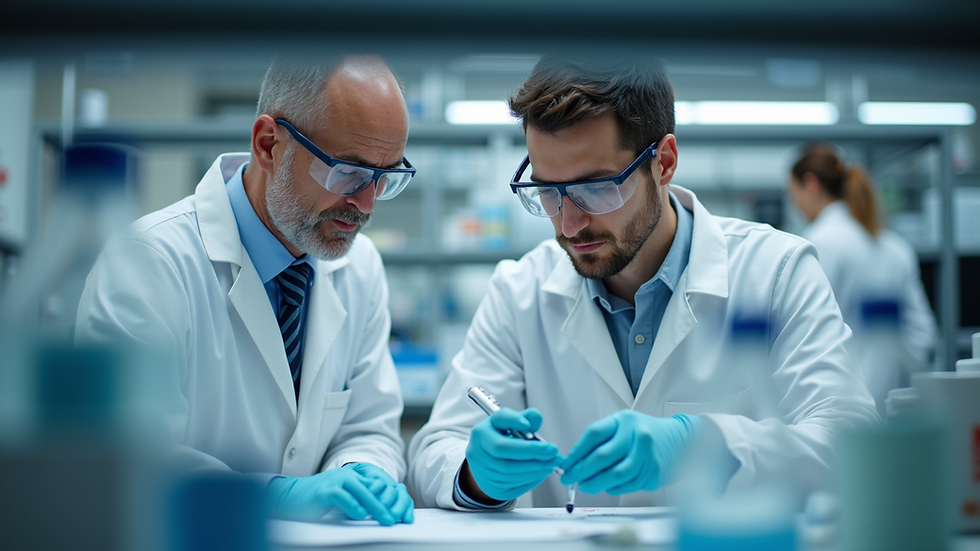 Close-up view of researchers collaborating in a laboratory
