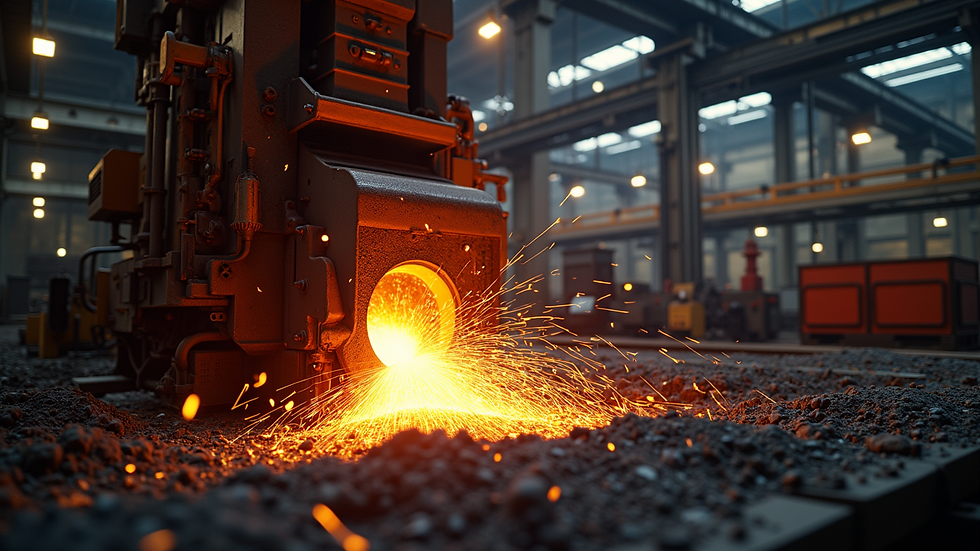 Wide angle view of a modern steel mill incorporating Electric Arc Furnace technology