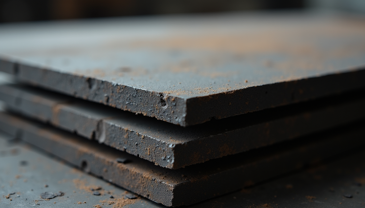Close-up view of stacked steel plates showing surface texture and thickness