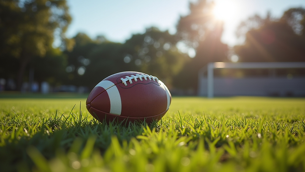 Close-up view of adaptive football on grass field