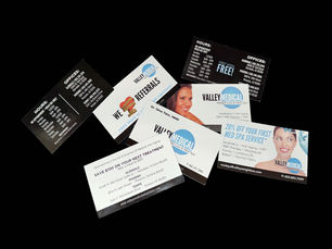 A suite of branded marketing and referral business cards for Valley Medical Weight Loss and Med Spa.
