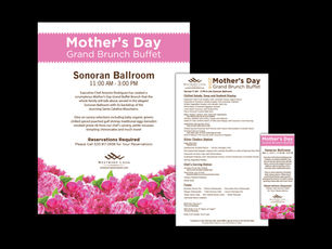 Event marketing collateral including posters and menus for Mother's Day at Westward Look Wyndham Grand Resort & Spa.