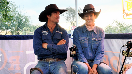 Morgan and Emma Webb on location at the Man From Snowy River Bush Festival recording Beyond the Buckle
