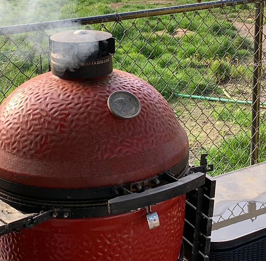 Ceramic kamado grill on a patio