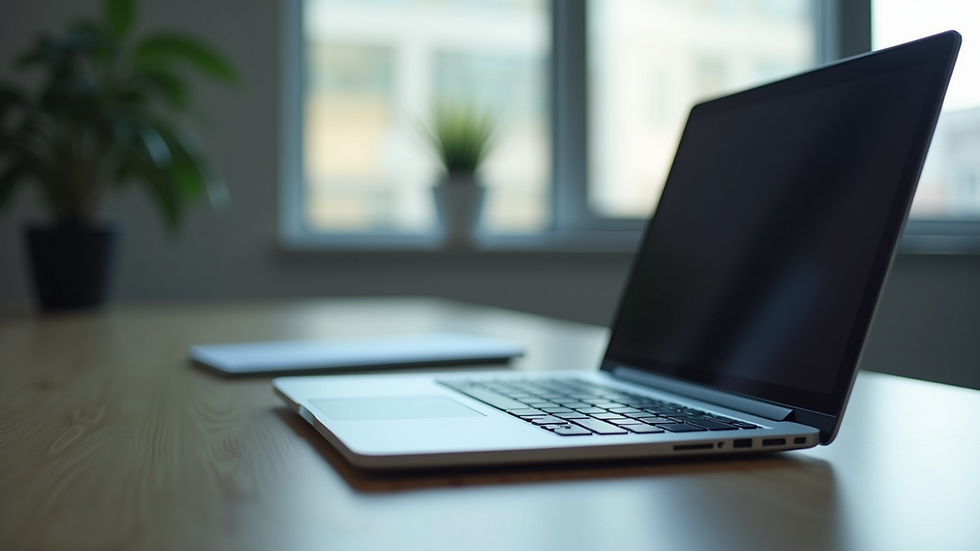 Close-up view of a modern office desk with a laptop