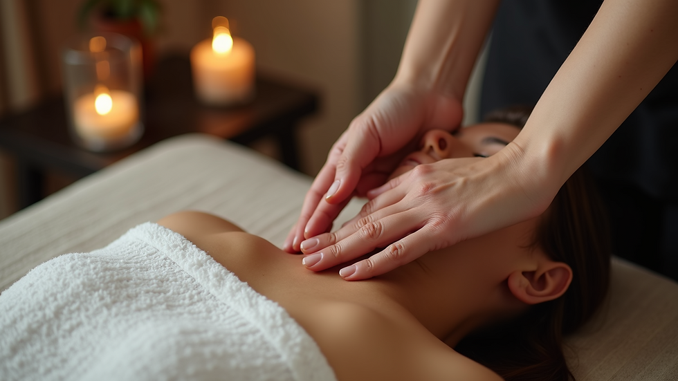 High angle view of a Reiki practitioner placing hands over a client