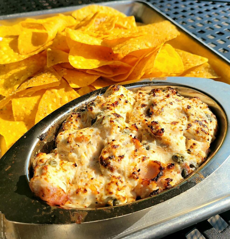 Saints hot buffalo chicken dip and chips