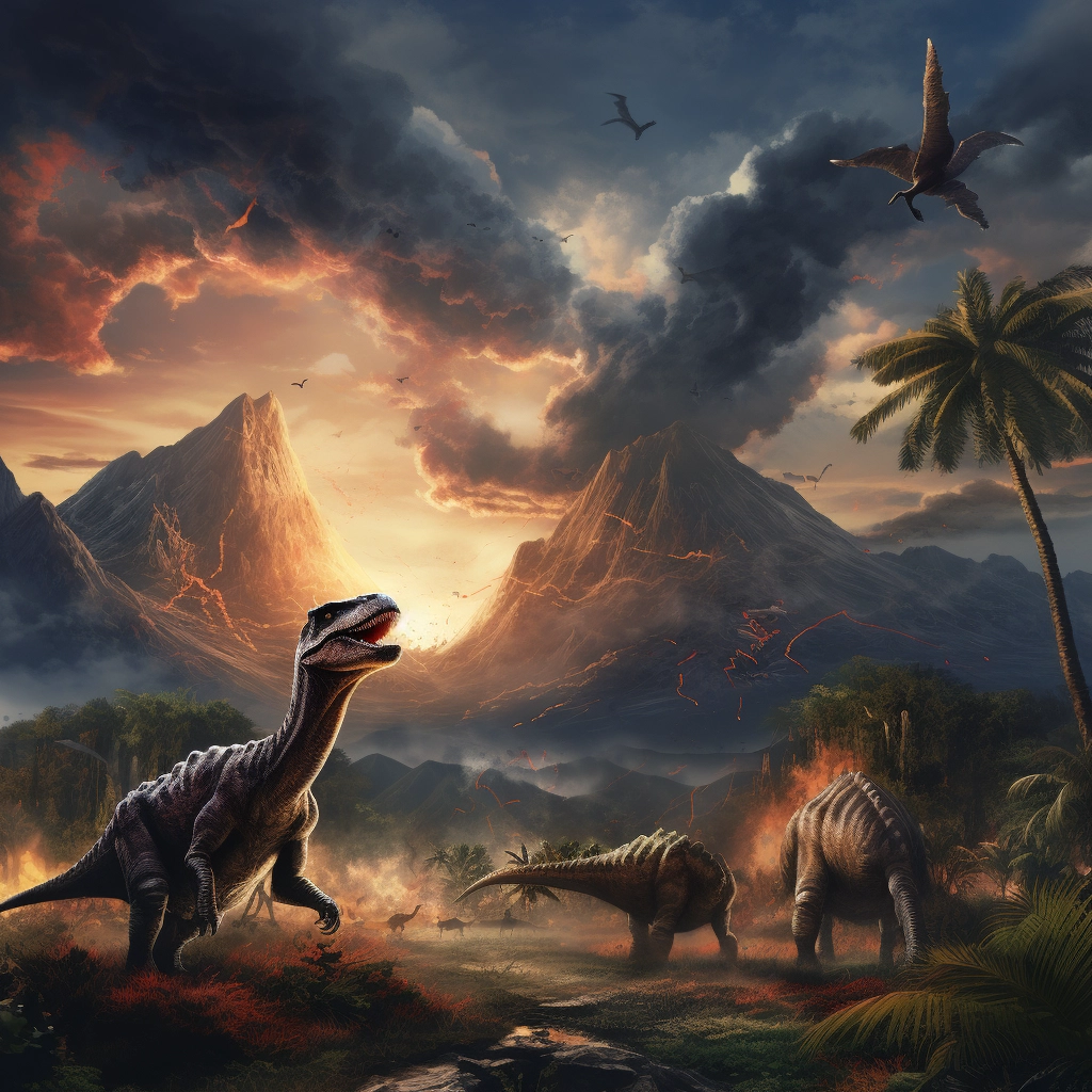 Des dinosaures au pied d'un volcan