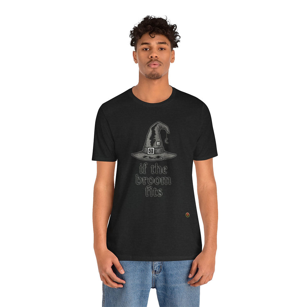 Thumbnail: Model wearing If the Broom Fits Witch Shirt – Halloween witch humor shirt.