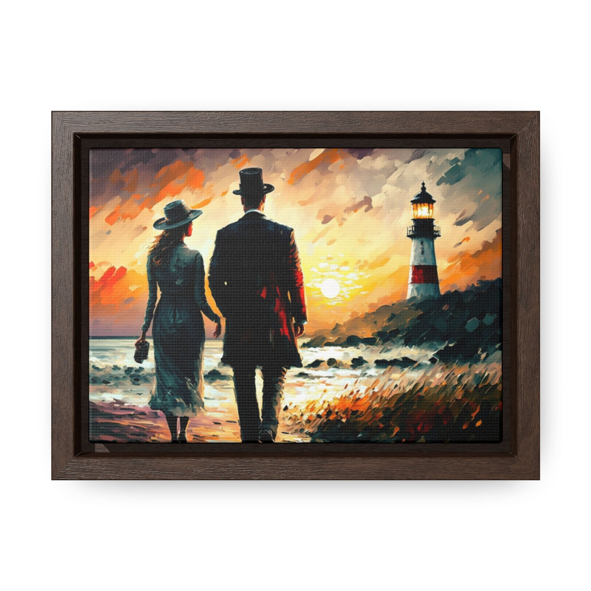 Sunset Stroll Lighthouse art, Canvas Wall Art, Home Decor, Framed Poster Print