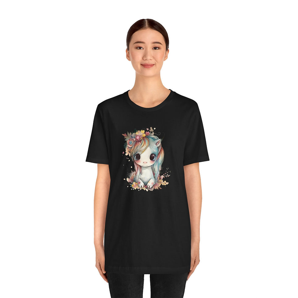 Thumbnail: Model wearing chibi unicorn shirt.