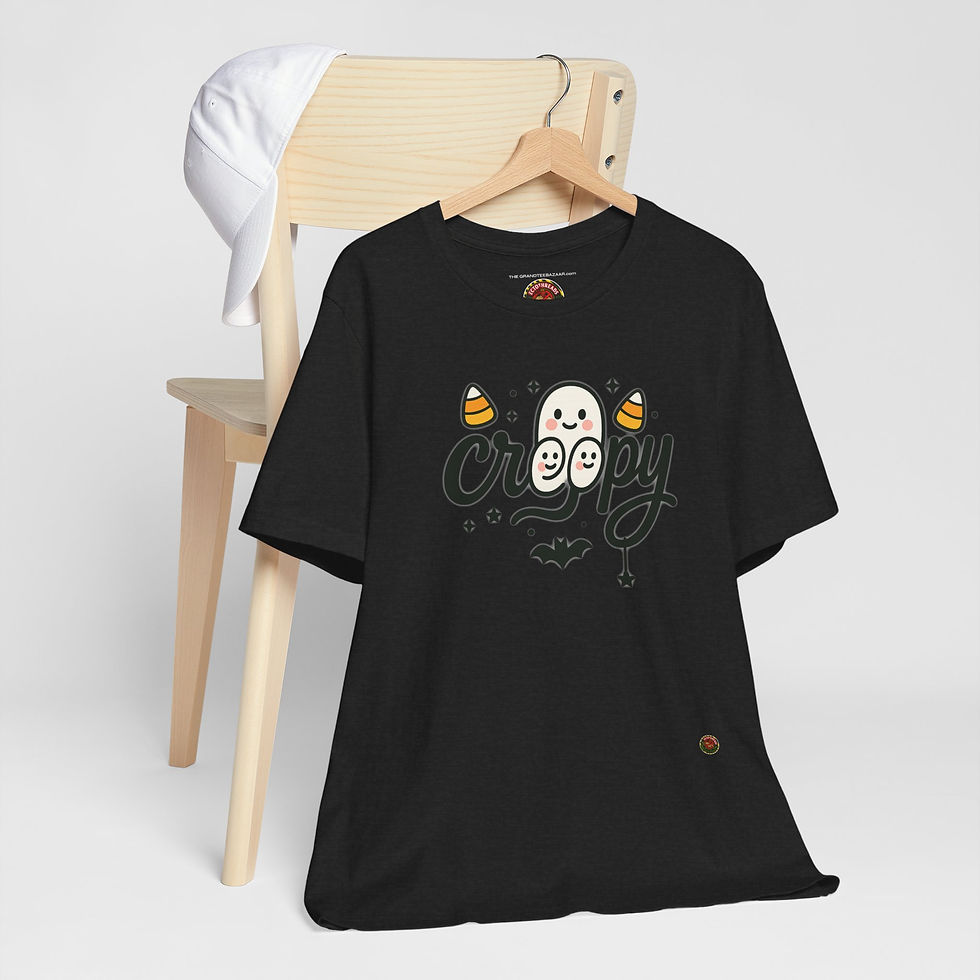 Thumbnail: Hanging view of Creepy Cute Ghost Halloween Shirt – candy corn Halloween shirt.