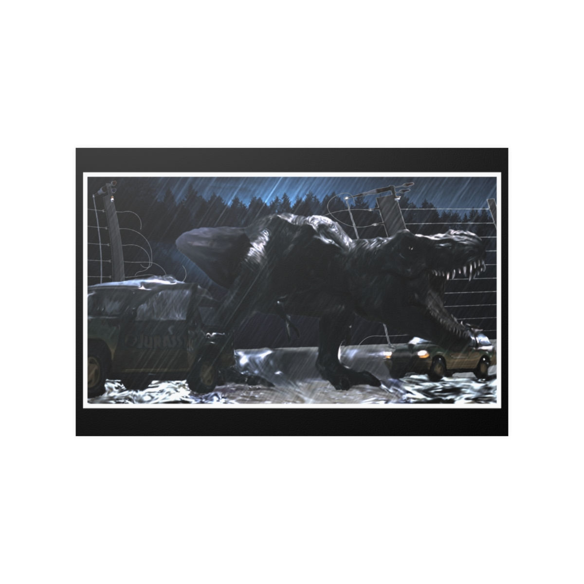 Tyrannosaurus Rex Paddock Escape Jurassic Park Satin Poster