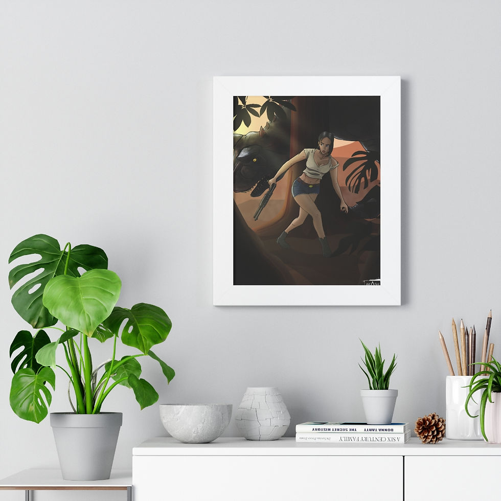 Thumbnail: Jurassic Park Framed Art Trespassers Anne and Carnotaurus