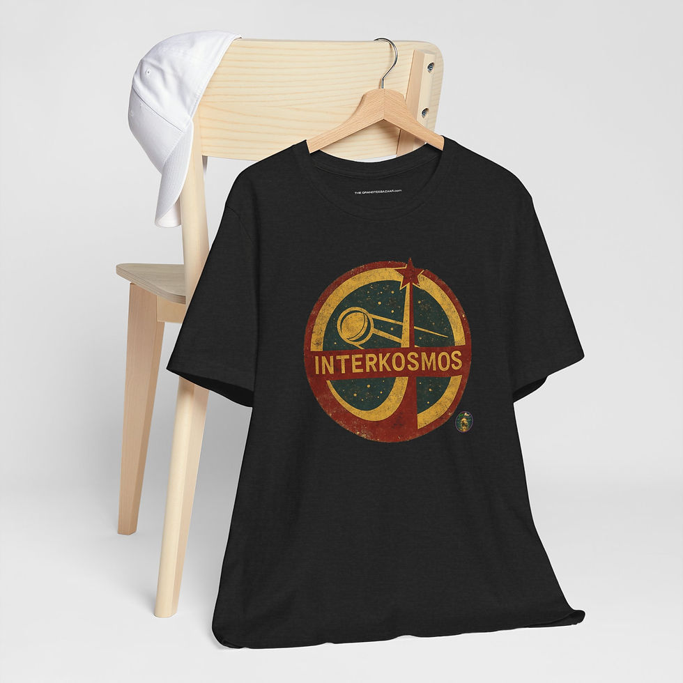 Thumbnail: Front view of Interkosmos Logo black unisex cotton graphic tee – The OuterMoo.