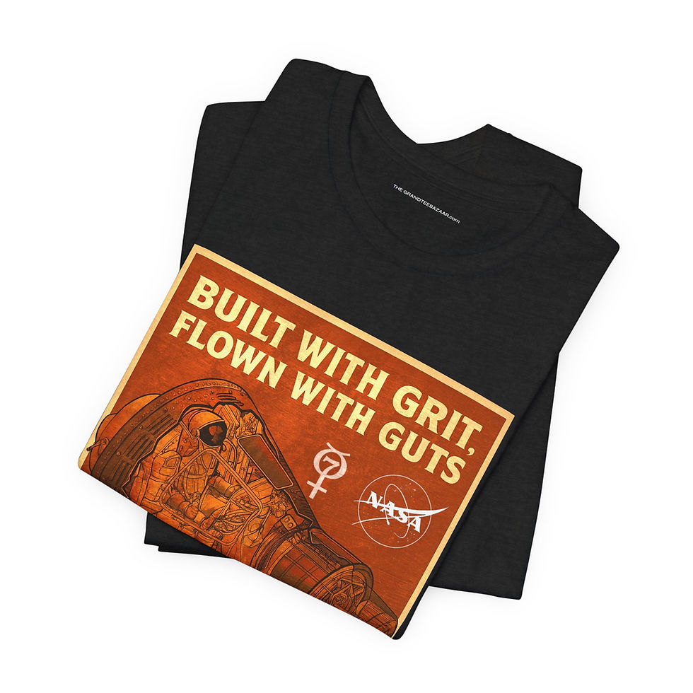 Thumbnail: Flat lay of Friendship 7 Built with Grit black unisex cotton graphic tee – NASA capsule cross-section tee by The OuterMoo.