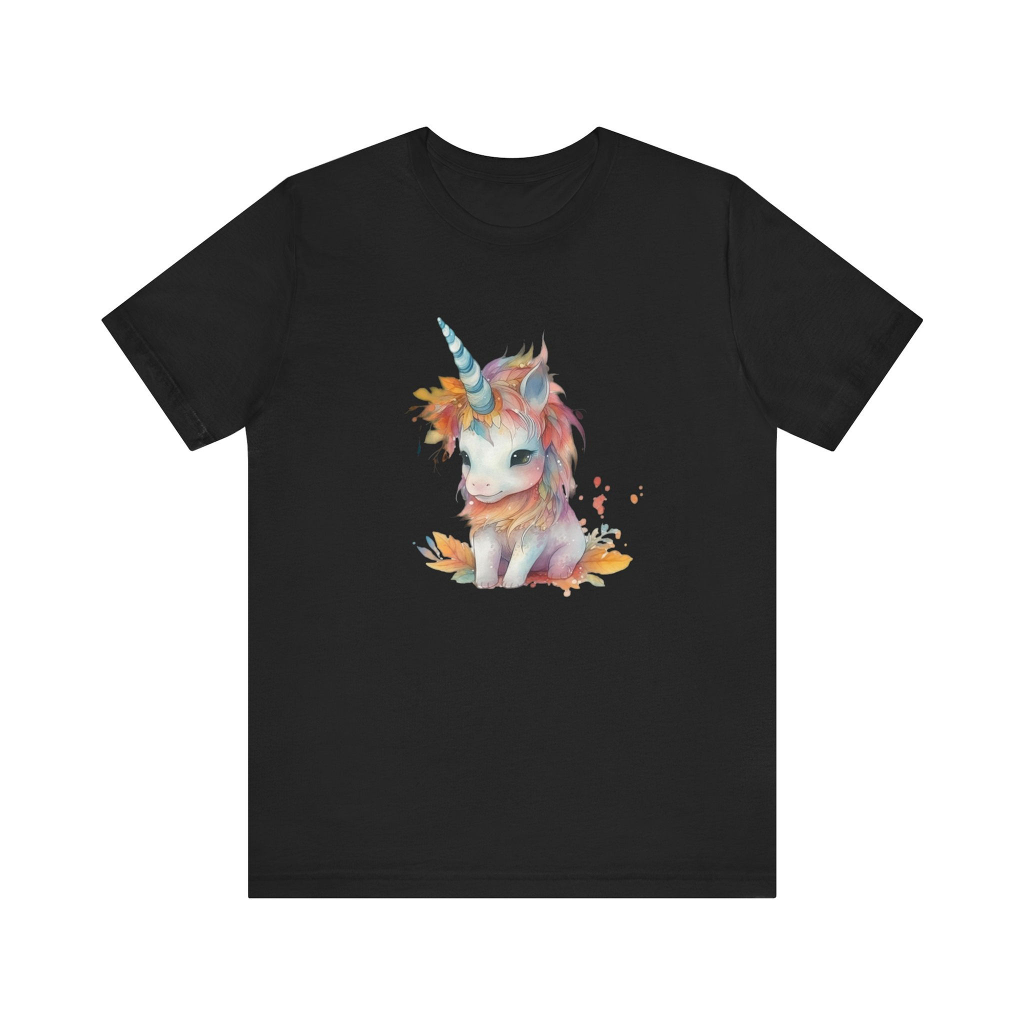 Front view of boho style unicorn with autumn leaves and warm color palette.
