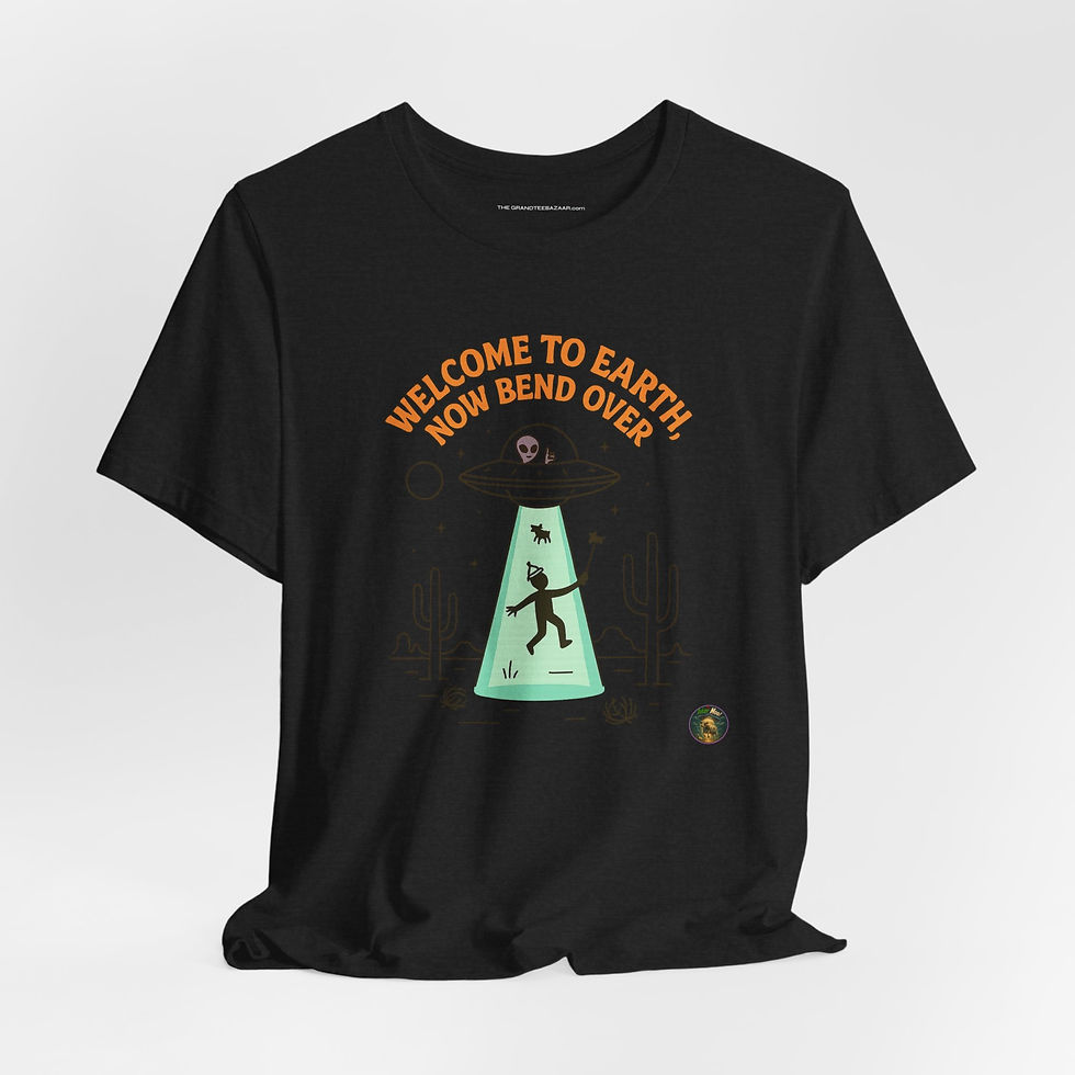 Welcome to Earth Minimal Alien Abduction Parody Shirt front view – Minimal UFO Shirt.
