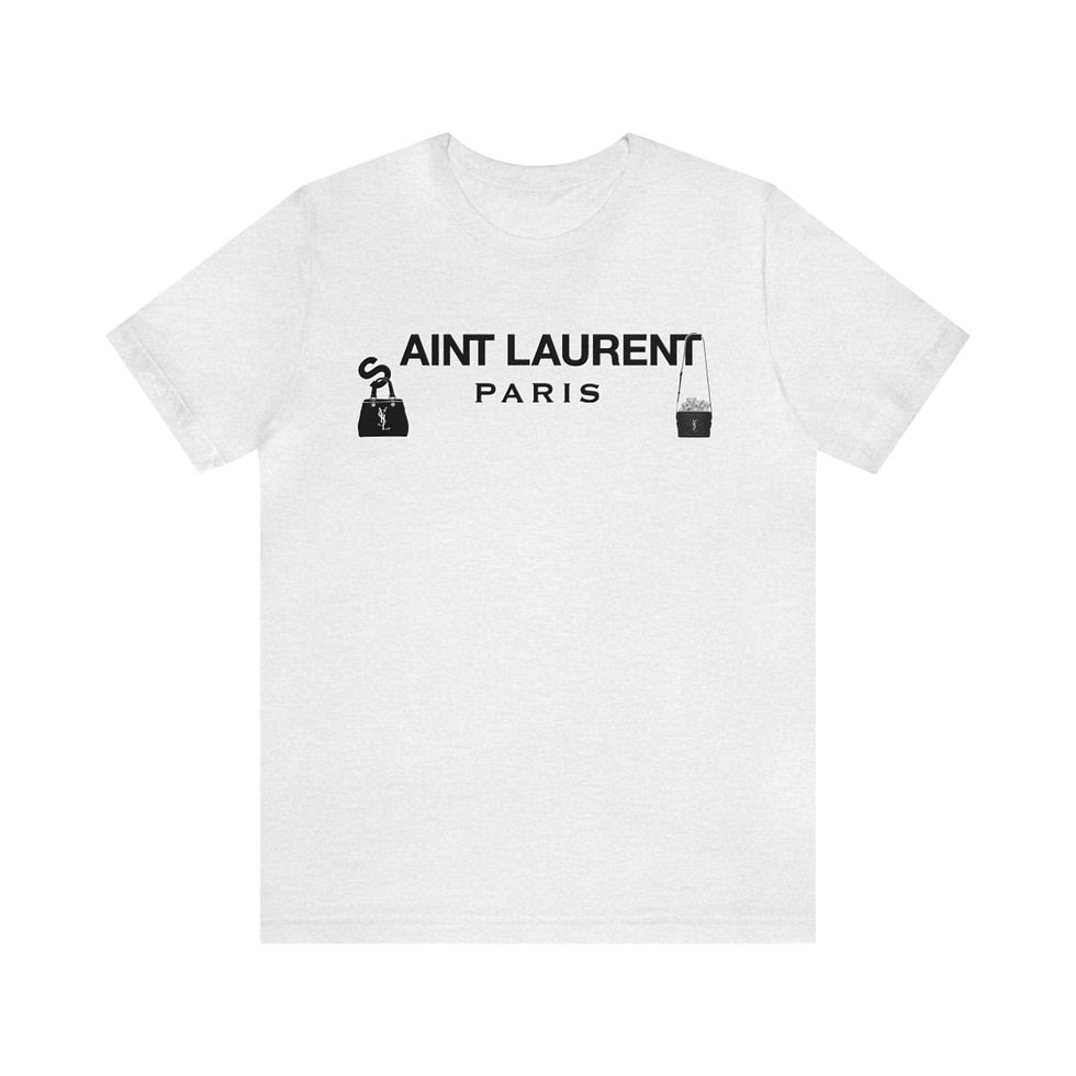 Thumbnail: Fashion parody T-shirt on white tee.
