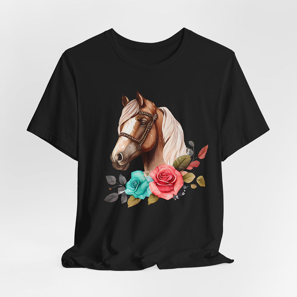 Coral Bloom Floral Horse Shirt front view – floral horse art T-shirt.