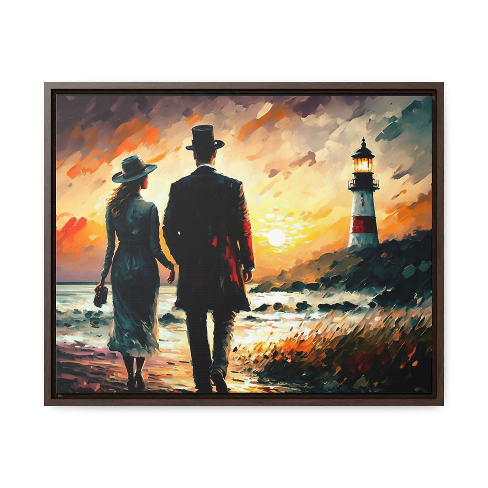 Thumbnail: Sunset Stroll Lighthouse art, Canvas Wall ,Home Decor, Framed Poster Print