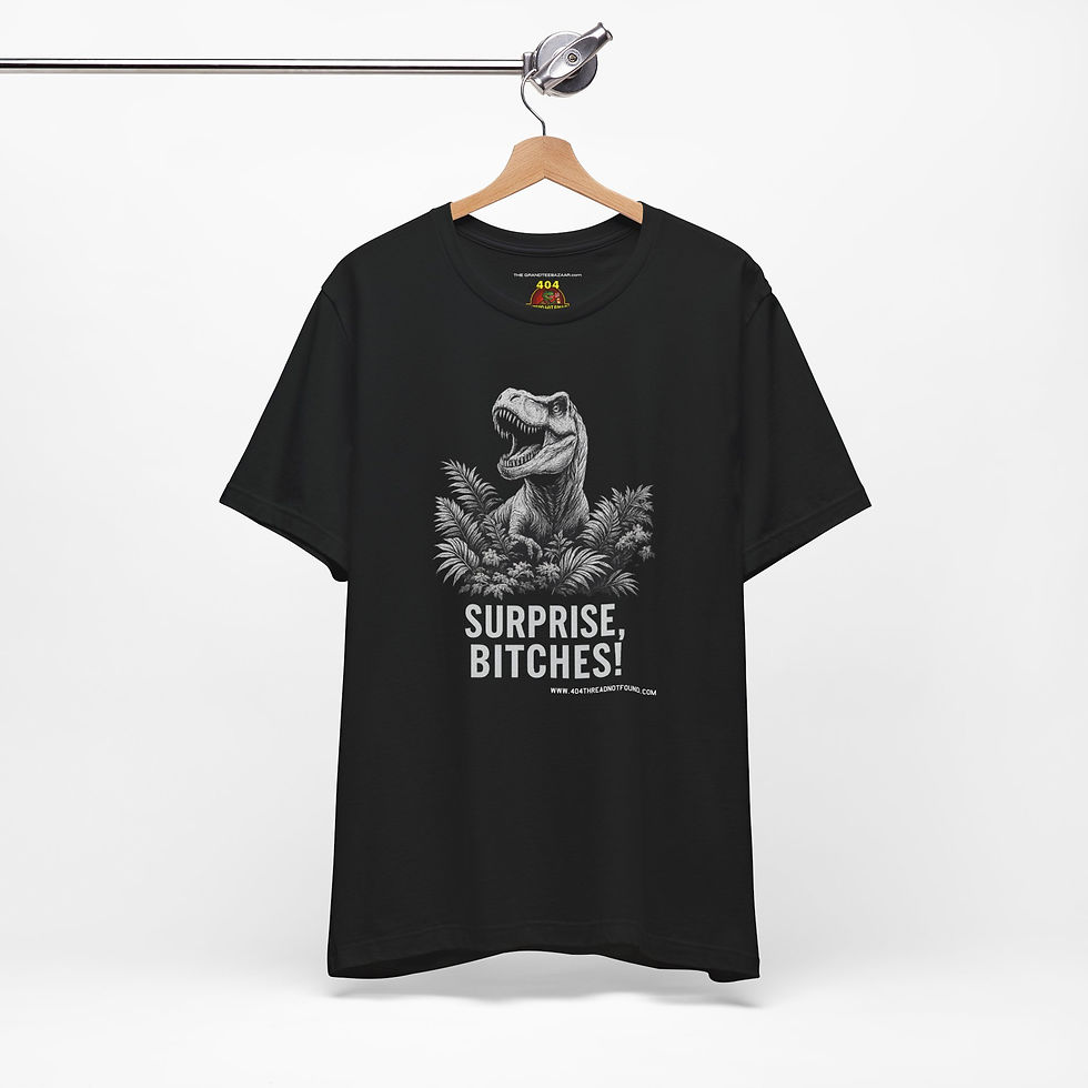 Thumbnail: Hanging view of funny rude dinosaur tee.