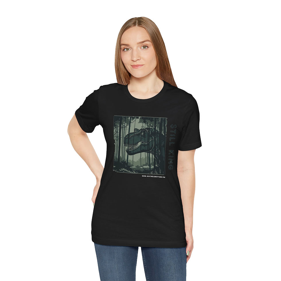 Thumbnail: Model wearing high detail T-Rex illustration tee.