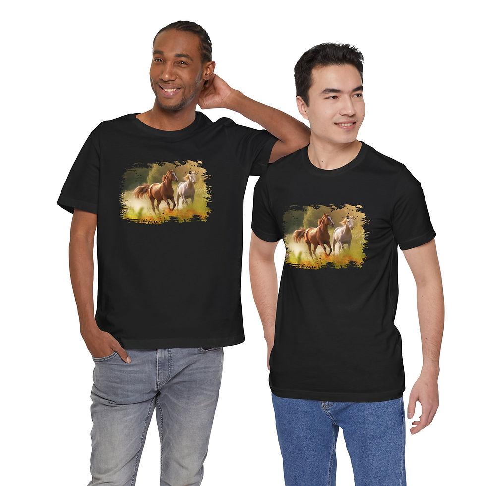 Thumbnail: Models wearing Untamed Pair Wild Horses Shirt – untamed horses shirt.