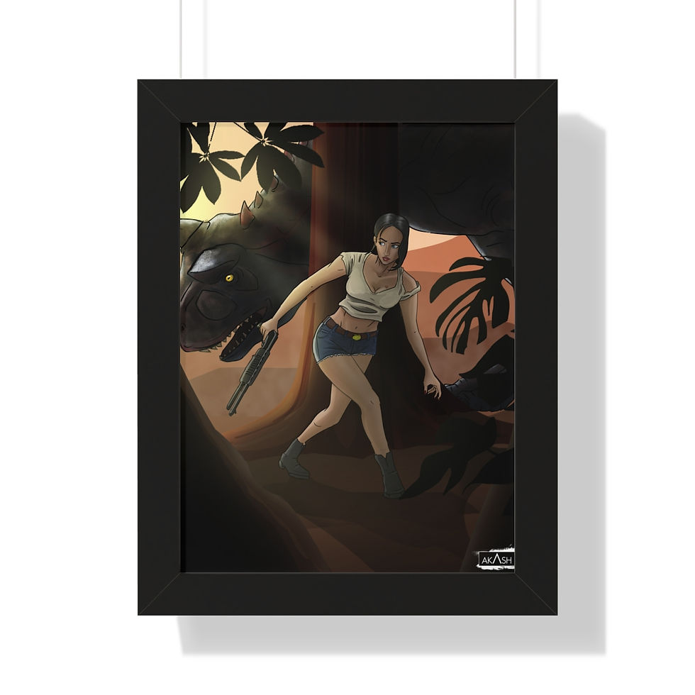 Thumbnail: Jurassic Park Framed Art Trespassers Anne and Carnotaurus