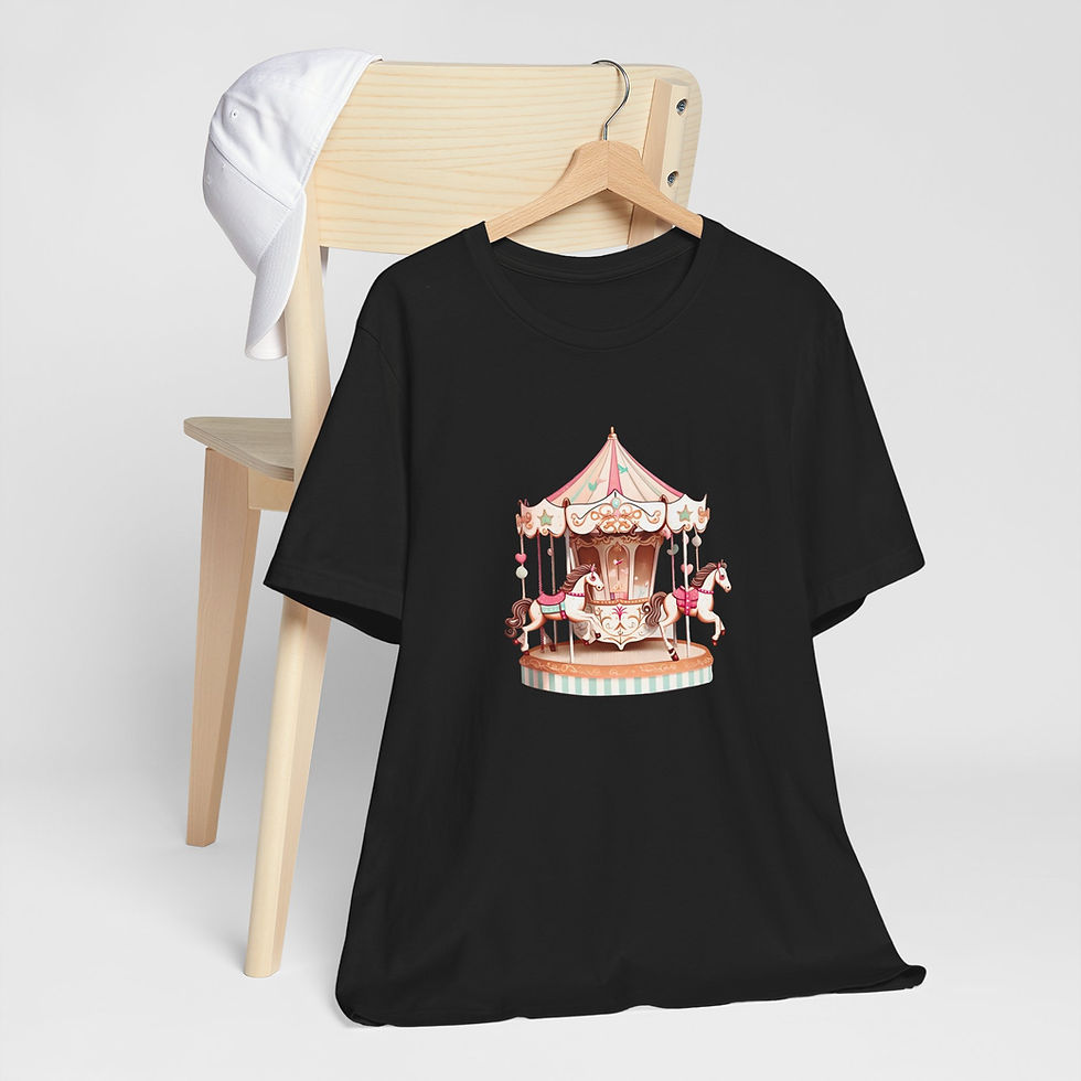 Thumbnail: Hanging view of carousel ride shirt cute horse design.
